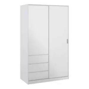Image of Naia Wardrobe With 1 Sliding Door 1 Door + 3 Drawers In White High Gloss