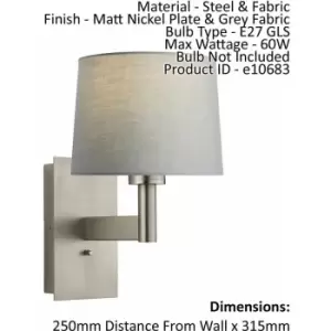 Image of Loops - Wall Light & Shade Matt Nickel & Grey Fabric 60W E27 usb Socket e10683
