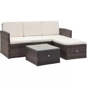 Image of Outsunny - 3pc pe Rattan Wicker Set Storage 3-seater Sofa Footstool Table Brown - Brown