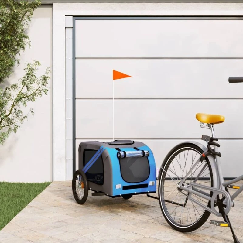 Image of VIDAXL Vidaxl - Pet Bike Trailer Blue and Grey Oxford Fabric and Iron 93883