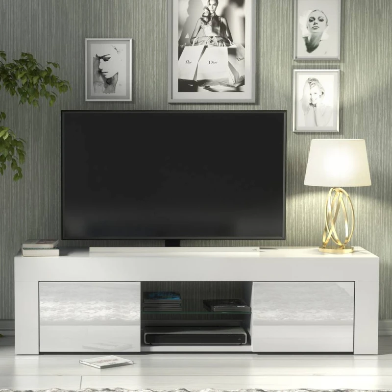 Image of Creative Furniture Loom TV Unit 130cm - White with Gloss Doors White Unisex