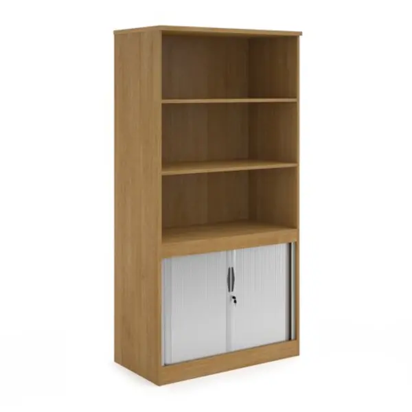 Image of Systems Systems combination unit with tambour doors and open top 2000mm high with 2 shelves - oak Oak TO20O