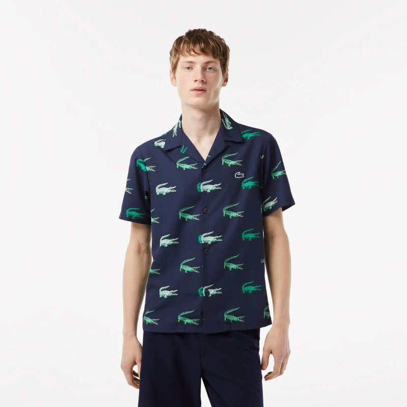 Image of Lacoste Mens Short-Sleeve Performance Polo Shirt Navy Blue male 2XS