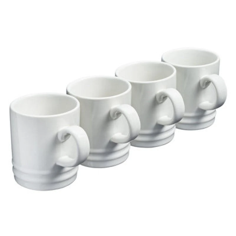 Image of Cooks Professional Set Of 4 Colourful Stoneware Mugs - Tea Coffee Drinking Cups 350Ml Capacity - Dishwasher & Microwave Safe - White