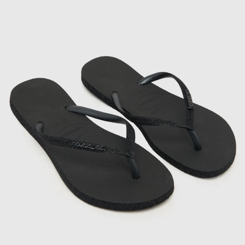 Image of Havaianas Slim Sparkle II Flip Flops Black Women 35/36 (2.5 to 3.5)