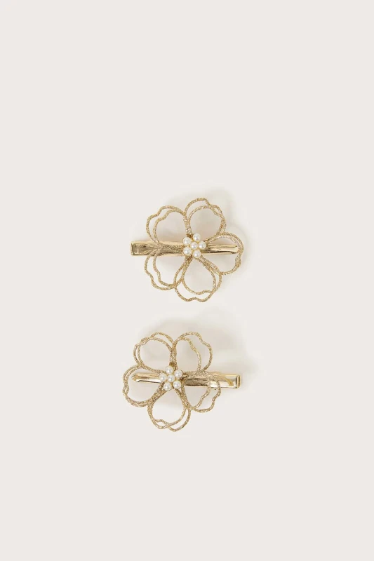 Image of Monsoon Womens 2-Pack Wire Flower Hair Clips in Gold Gold Female One Size
