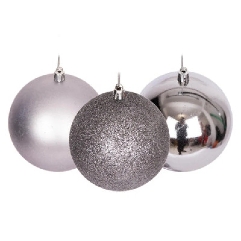 Image of Shatchi Christmas Decorations Baubles mid grey 10cm 3pcs set pvc Mid Grey