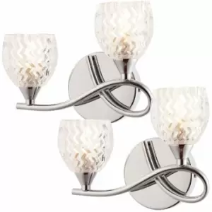 Image of Loops - 2 pack LED Twin Wall Light Curved Chrome Arm Glass Pattern Shade Dimmable Lamp