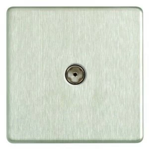 Image of Wickes Single Screwless Flat Plate Coaxial Socket - Brushed Steel