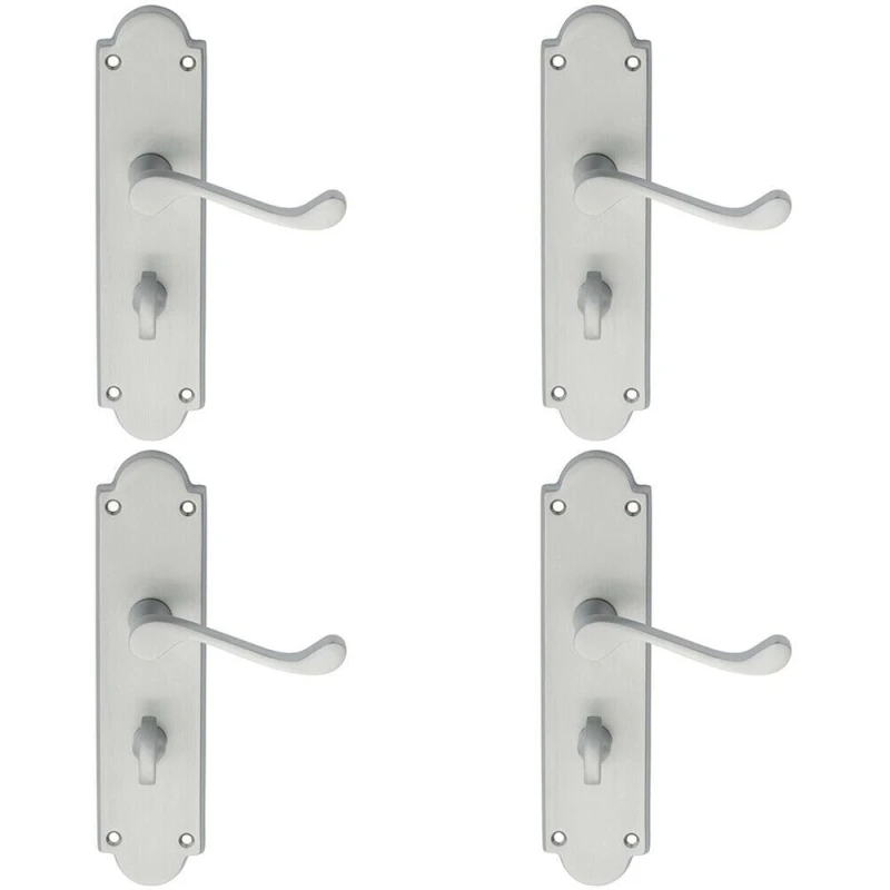 Image of Loops 4x PAIR Victorian Scroll Handle on Bathroom Backplate 205 x 49mm Satin Chrome Multi