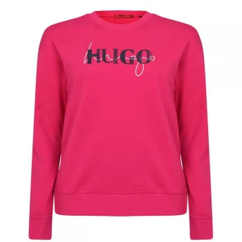 Image of Hugo Boss Double Logo Crew Neck Sweatshirt Bright Pink Size L Men