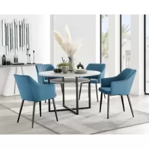 Image of Furniturebox UK - Furniturebox Adley Grey Concrete Effect 120cm Storage Dining Table & 4 Blue Calla Black Leg Velvet Chairs
