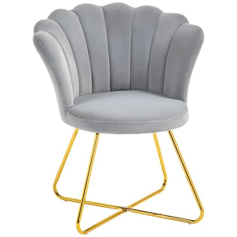 Image of HOMCOM Accent Chair, Velvet Armchair w/ Lotus Backrest, Steel Legs, Grey 83B-133V70GY