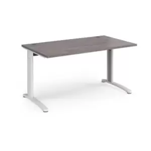 Image of TR10 straight desk 1400mm x 800mm - white frame and grey oak top
