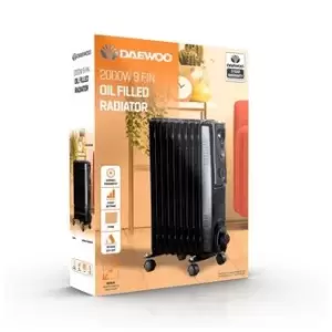 Image of Daewoo HEA1202GE 2 0kW Oil Filled Radiator in Black