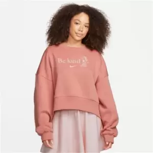 Image of Nike Fleece Crew Sweater Top Womens - Orange