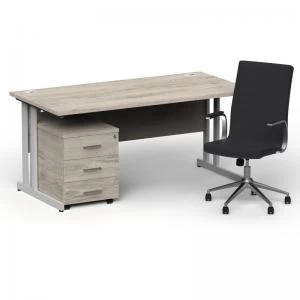 Image of Impulse 1600800 Silver Cant Desk Grey Oak 3 Dr Mobile Ped & Ezra
