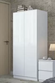 Image of 2 Door High Gloss White Large Double Wardrobe