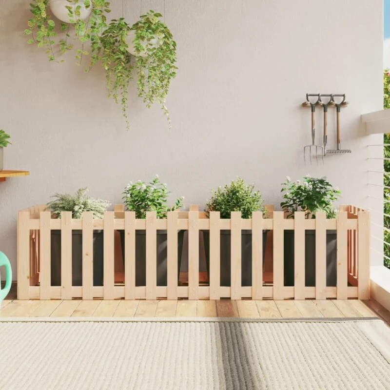 Image of vidaXL Garden Raised Bed w/ Fence Design 200x50x50cm Solid Wood Pine, Brown 832507