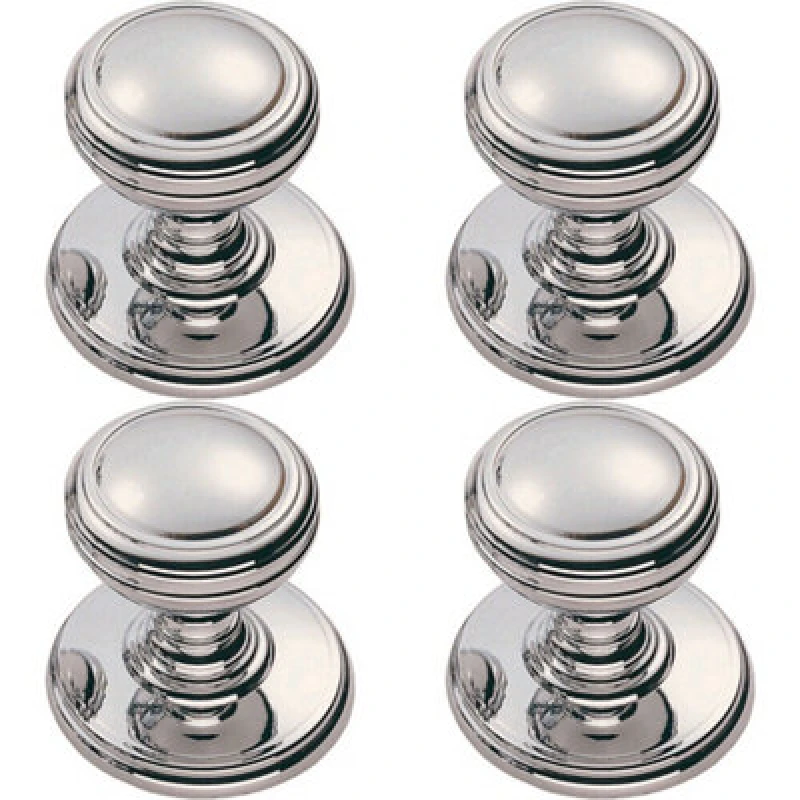 Image of Loops 4x Ringed Tiered Cupboard Door Knob 25mm Diameter Polished Chrome Cabinet Handle Multi unisex