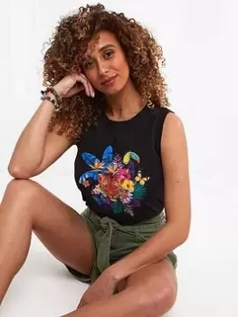 Image of Joe Browns Joe Browns Tropical Print Graphic Vest Black, Size 16, Women