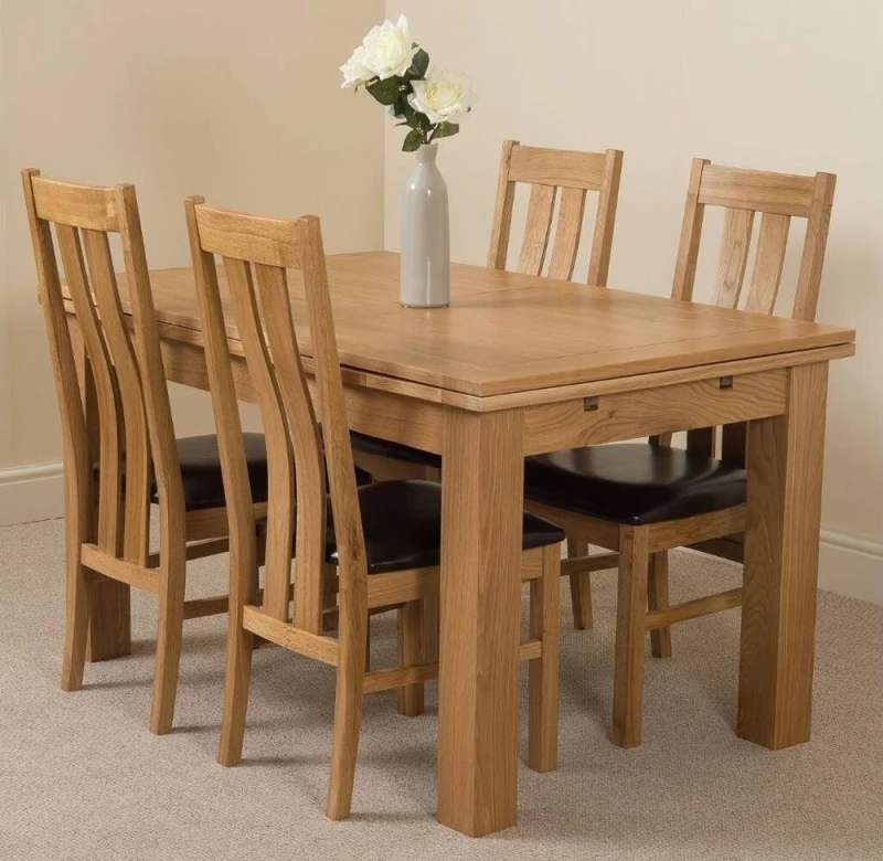 Image of Thats Furniture Richmond 140-220cm Oak Extending Dining Table & 4 Princeton Chairs in Brown Brown Unisex