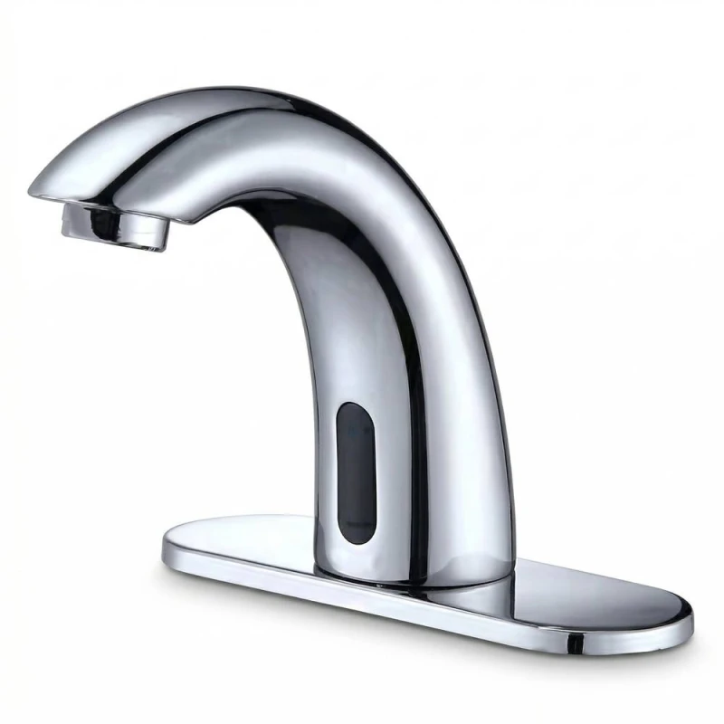 Image of ENER-J Touchless Automatic Sensor Basin Tap & Mixer Valve Chrome in Metallic Silver Metallic Silver Unisex