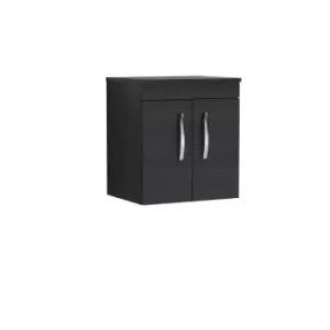 Image of Nuie Athena 500 Wall Hung 2-door Vanity & Worktop - Black Woodgrain
