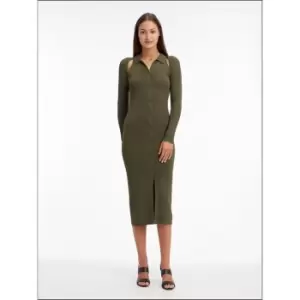 Image of CALVIN KLEIN Iconic Rib Shirt Midi Dress - Green