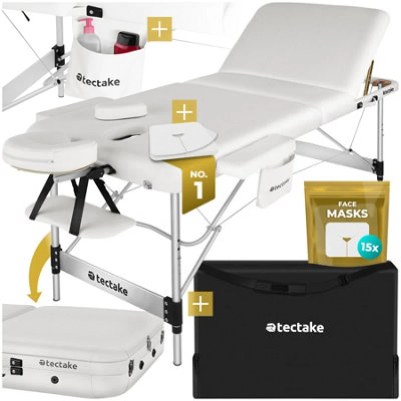 Image of Tectake Massage Table Phuket - 3 Zones, 70 Cm Wide, Aluminium Frame, Carry Bag & Masks - White