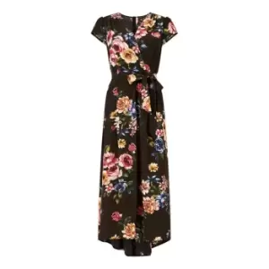 Image of Mela London Black Floral Dipped Hem Midi Dress - Black