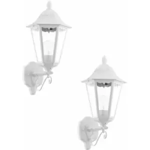 Image of 2 pack IP44 Outdoor Wall Light White Traditional Lantern 60W E27 Porch Lamp Up