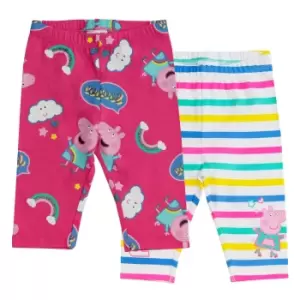 Image of Peppa Pig Girls Rainbow Leggings (Pack of 2) (2-3 Years) (Multicoloured)
