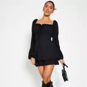 Image of I Saw It First Milkmaid Tiered Mini Dress - Black
