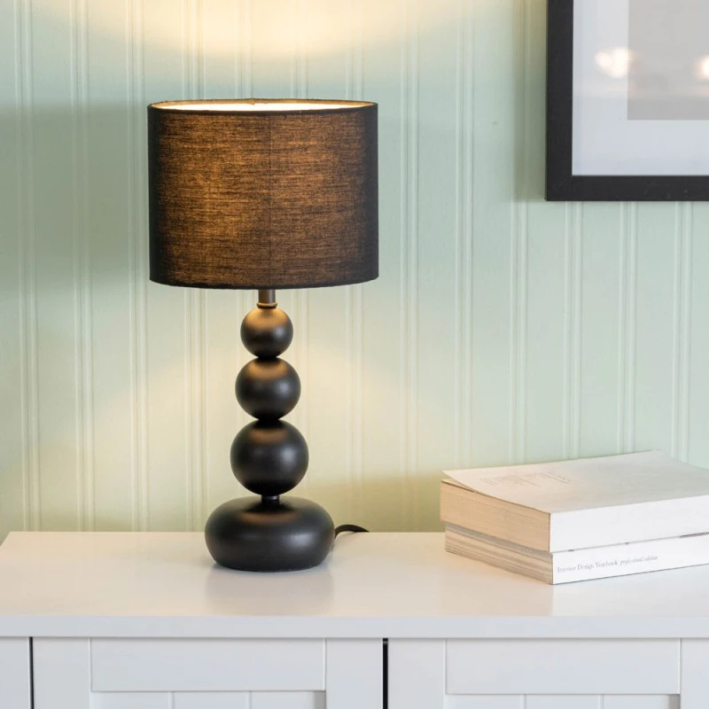 Image of ValueLights Marissa Pair of Stacked Ball Table Lamp Lights Black