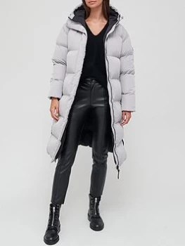 Image of Superdry Studios Longline Padded Duvet Coat - Grey, Size 8, Women