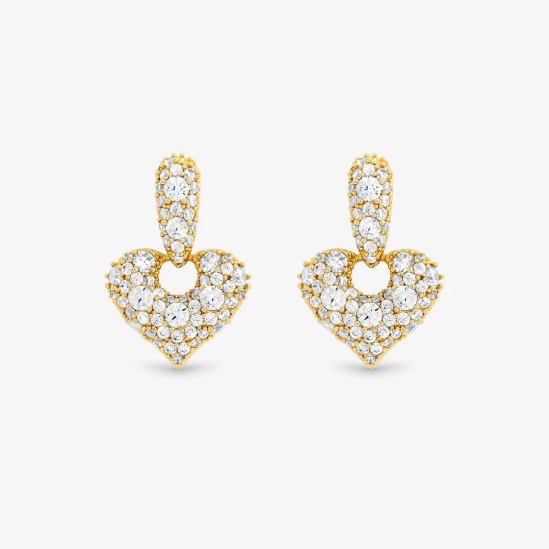 Image of Jon Richard Gold Plated Pave Heart Door Knocker Earrings Gold female One Size