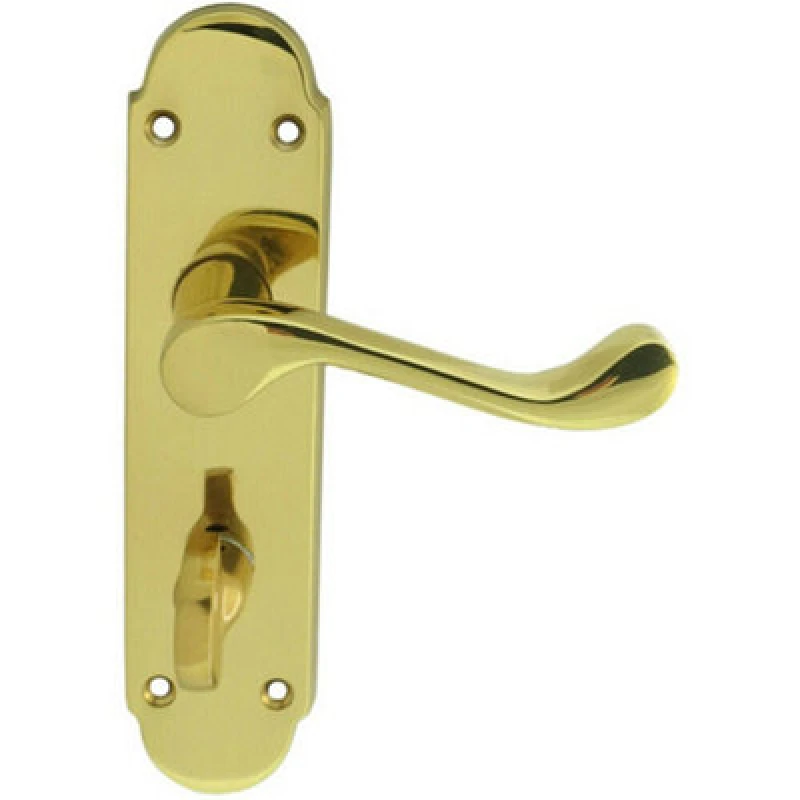 Image of Loops PAIR Victorian Upturned Lever on Bathroom Backplate 170 x 42mm Polished Brass Metallics