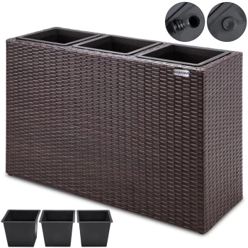 Image of Poly Rattan Plant Flower Pot 83x30.5x60cm Black Brown Cream Outdoor Garden Brown - Deuba