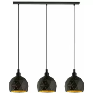 Image of Pendant Ceiling Light Colour Black Faceted Gold Inner Shade Bulb E14 3x40W