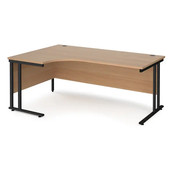 Image of Maestro 25 Left Hand Ergonomic Desk with Black Frame and Beech Top - 1800mm