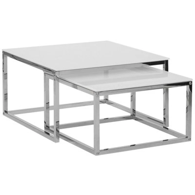 Image of Beliani Set Of 2 Coffee Tables Brea Tempered Glass White