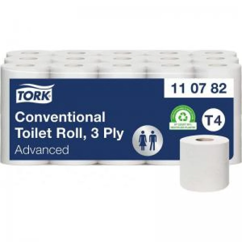 Image of TORK tissue, 3-ply, white, pack of 30 rolls (250 sheets/roll), tissue, 3-ply, white, pack of 30 rolls (250 sheets/roll), 1+ packs