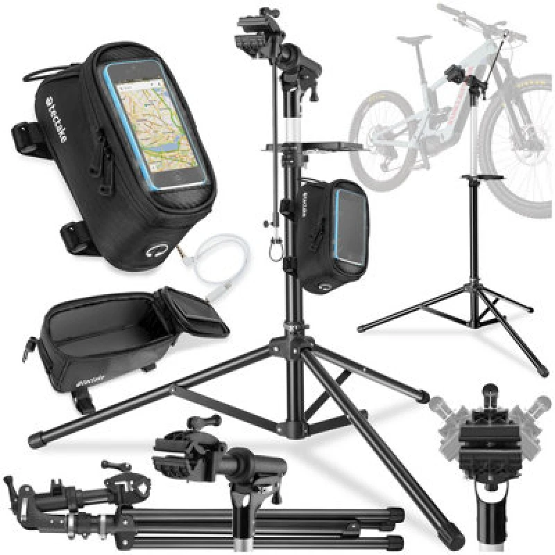 Image of Tectake Bicycle Repair Stand And Frame Bag Set Is Folding, Lightweight And Durable Type 1- Black
