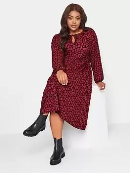 Image of Yours Yours Textured Dress Midaxi Rose Print, Red, Size 14, Women