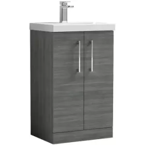 Image of Arno Anthracite 500mm 2 Door Vanity Unit with 50mm Profile Basin - ARN501D - Anthracite - Nuie