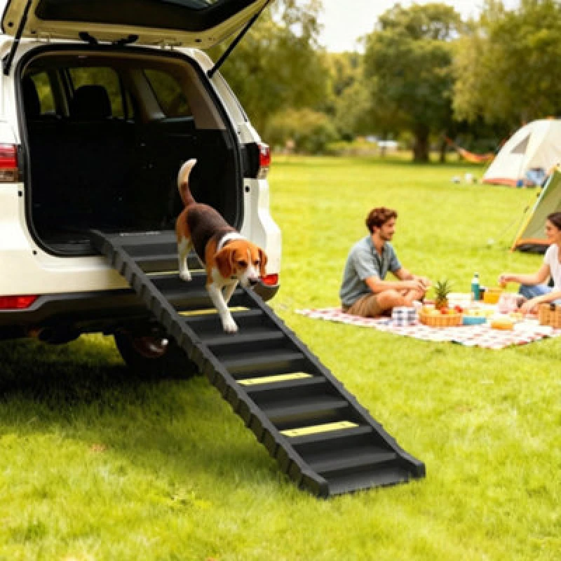 Image of Pawhut Foldable Dog Ramp For Car, Non-Slip Dog Stairs For Suvs Truck, Black