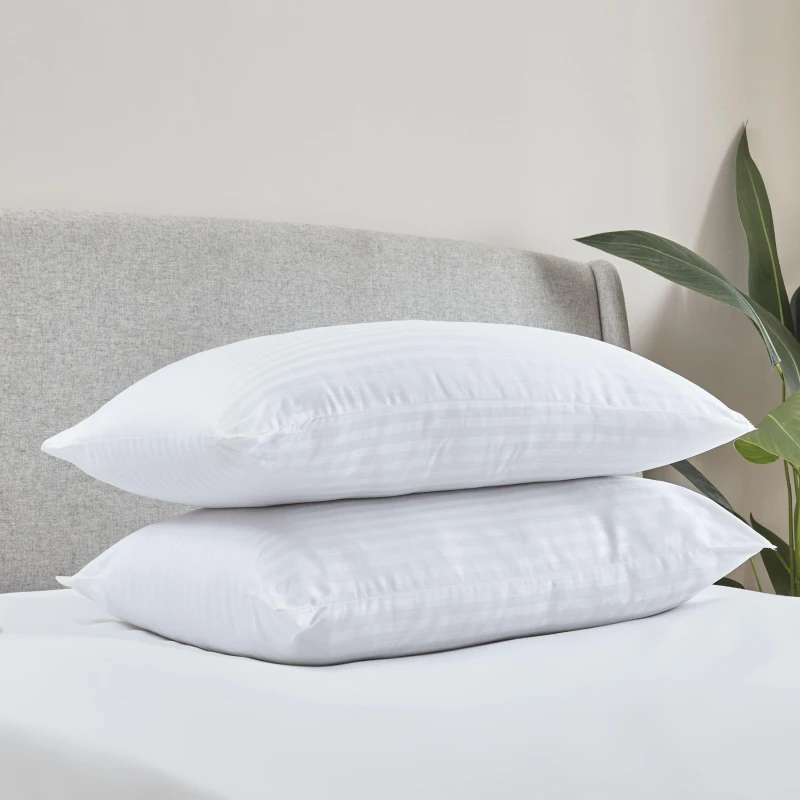 Image of Catherine Lansfield Catherine Lansfield '200 Thread Count Hotel Satin Stripe' Cotton Pillow Pair in White White One Size Unisex 5057681111902