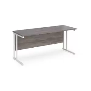 Image of Office Desk 1600mm Rectangular Desk With Cantilever Leg Grey Oak Tops With White Frames 600mm Depth Maestro 25