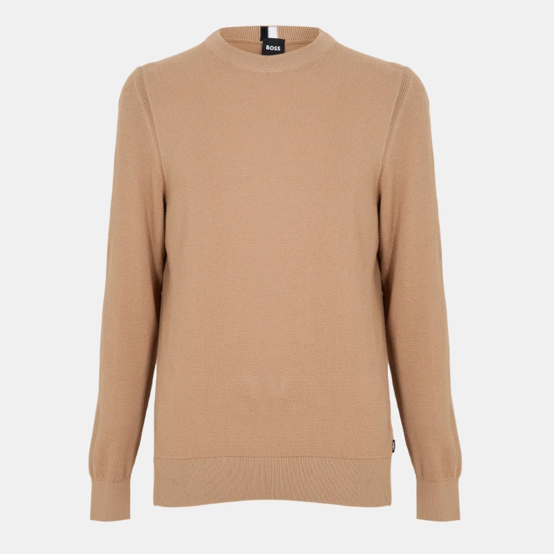 Image of Boss Mens Ecaio Crew Neck Jumper Medium Beige male 2X Large